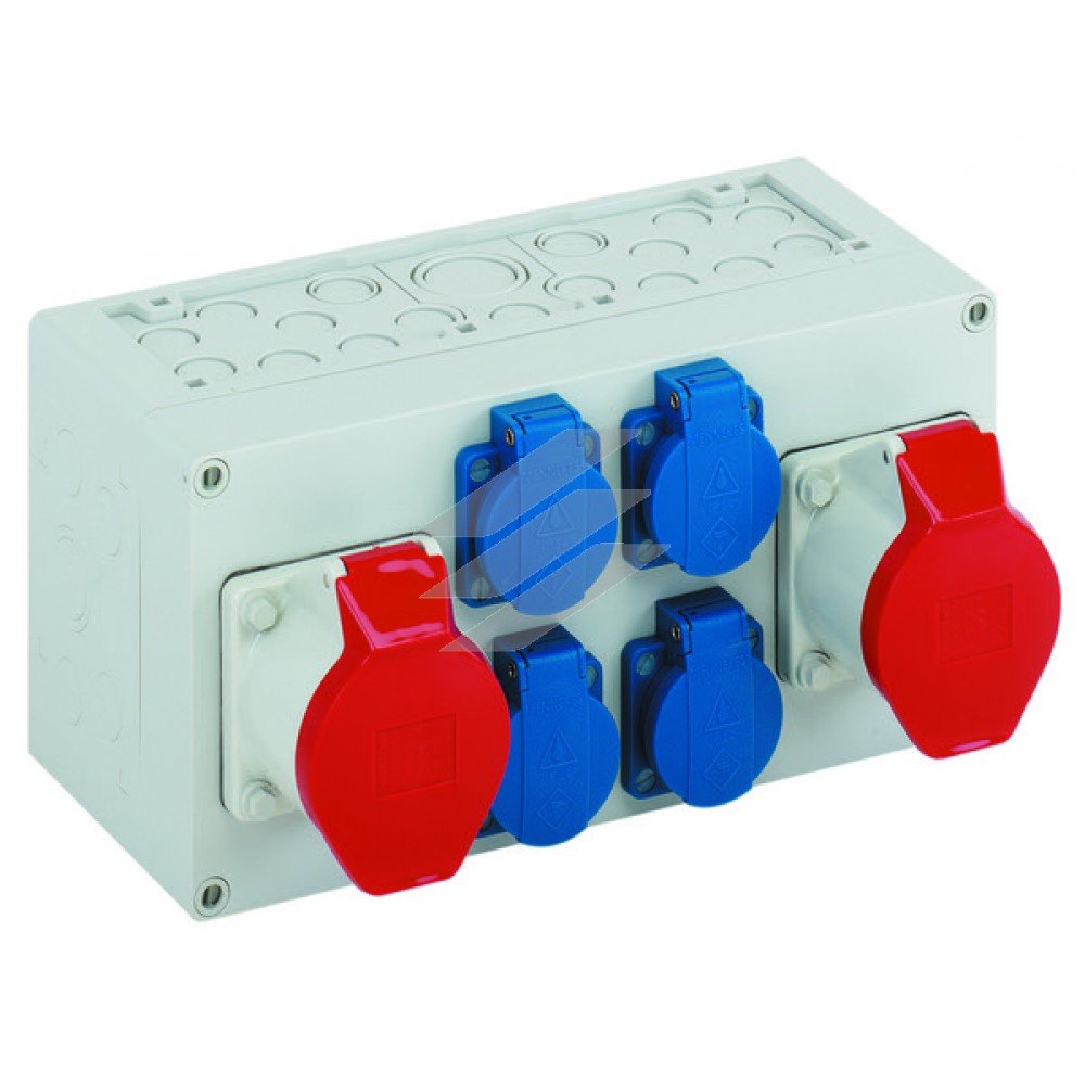 Комбінація розеток AKi 1-2S (300х150х132мм), з розетками 4х Schuko, 3Р 16A; 2хCEE 5Р 32А, полікарбонат, IP44, Spelsberg